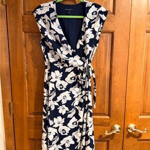 Banana Republic Navy and White Floral Wrap Midi Dress